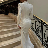 MQTIME  -  Spring and Autumn New Party Dress Skirt Women's High-end V-neck Long Sleeve Temperament High-waisted Slit French Dress