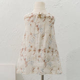 MQTIME  -  Vintage 100% Linen Flower Print Girls Dress With Pockets Summer New Baby Girl Sleeveless Casual Loose Spaghetti Strap Dresses