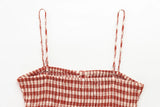  MQTIME  -  Women Elegant Red Plaid Skrit Sets Short Sling Top Camis High Waist Midi Skirts Summer Casual Holiday Beach Outfits