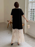 MQTIME  -  Summer New Patchwork Women  Loose Long Dresses Short Sleeve Korean Style Floral Hem Female Vestidos
