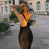  MQTIME  -  Elegant One Shoulder Black Cut Out Maxi Dress Sleeveless Outfits Women Clothes Sexy Backless Club Party Dresses