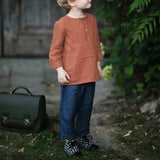  MQTIME  -  Casual Daily Cotton And Linen Children's Shirt Autumn New Retro Mori Buttons Long-Sleeved Shirts Boys And Girls Clothing