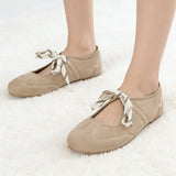 MQTIME  -   Fashion Lace Up Sewing Design Brand Ballet Flats Women High Quality Faux Suede Mary Jane Shoes Comfortable Round Toe Loafers