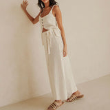 MQTIME  -  Spring and Summer Casual Beach Style Sling Split Design Strap Long Dress Two Piece Set
