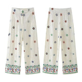 MQTIME  -  Flower Print Trousers Suits Women 2 Pcs Casual Turn Down Collar Long Sleeve Lady Shirt Sets Wide Leg Pants New Chic Spring