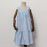 MQTIME  -  Girls Cotton And Linen Sleeveless Straps Dress Summer New Ruffled Hem Casual Vacation Backless Linen Dresses