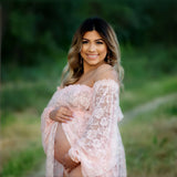  MQTIME  -  Summer Slash Neck Lace Maternity Pregnancy Photography Dresses Open Front Off-the Shoulder Pregnant Woman Photoshoot Dress