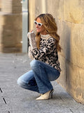 MQTIME  -  Elegant Lace Patchwork Leopard Women Sweater O-neck Long Sleeve Contrast Street Pullover 2025 Autumn New Lady Casual Knitwears