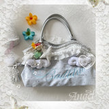 MQTIME  -  Y2K Aesthetic Cloud Decor Canvas Bag Women Detachable Star Pendant Silver Top Handle Fairy Coquette Daily Commute Handbag