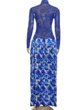  MQTIME  -  Colorful Sexy Mesh Patchwork Dress Women Irregular Print Elegant Beach Vacation Birthday Stretch Skinny Maxi Bodycon