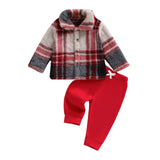 MQTIME  -  Infant Winter Clothes Set Warm Plaid Fleece Lapel Neck Button Down Long Sleeve Shirt and Pants Outfit for Baby Boy