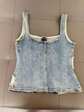 MQTIME  -  Y2k American Raw-edge Denim Vest Crop Top Women Design Zipper Waist Slimming Sexy Hot Girl Spaghetti-strap Top Suspender Top