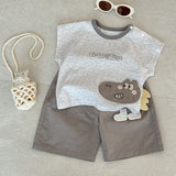  MQTIME  -  Boys' Suit Spring and Summer New Children's Wear Korean Boy Baby Fashion Cartoon Vest Shorts Two-piece Set Simple