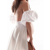 MQTIME  -  Maternity Photography Props Dress Elegant Satin Lace Up Skirt Bubble Sleeves Photoshoot Dress For Women  Studio Props Clothes