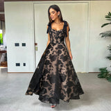 MQTIME  -  New Summer Elegant Solid Lace Women Dress Strapless Suspender Hook Flower Hollow Long Dress Evening Party Chic Female Clothing