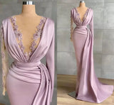 MQTIME  -  Elegant Mermaid Women Evening Dresses Satin Appliques Prom Party Gowns Court Train Vestido De Noche robes de soirée