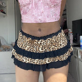 MQTIME  -  Y2k Leopard Print Ruffle Mini Skirt Women Ruffles Elastic Waist Short Skirts Fairy Coquette Grunge Gyaru Tiered Pleated Skirt