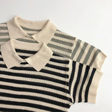 MQTIME  -  Summer New Children Short Sleeve Casual Polo Shirts Baby Boy Girl Hollow Out Knitwear Toddler Kids Striped Knitted Lapel Tops