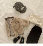 MQTIME  -  Toddler Boy Lamb Woolen Jacket Thick Letter Embroidery Kids Girl Warm Coat Single Button Closure Baby Boy Winter Baseball Jacket