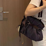  MQTIME  -  Retro Belt Buckle Polka Dot Tote Bag Large Capacity Pleated Handbag, Versatile Shoulder Crossbody Bag For Women Students Commute