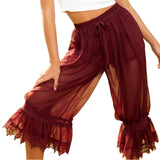 MQTIME  -  Women Ruffle Long Bloomers Y2K Sheer Ruffle Lace Patchwork Drawstring Pettipants Cropped Flare Slips Pants Streetwear