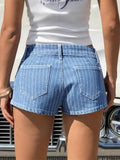 MQTIME  -  Summer Women's Striped Denim Shorts Streetwear Fashion Spicy Girls Low Waist Hot Pants New Korean Style Versatile Casual Shorts