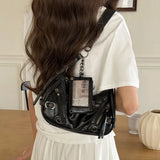 MQTIME  -   Niche Design Spice Girl Style Punk Texture Messenger Card Case Locomotive Armpit Bag New Autumn and Winter Commuter Bag