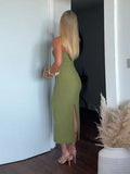  MQTIME  -  Fashion Slip Long Dress For Women Strapless Sleeveless Waist Cinching A-line Robe Summer Elegant Lady Evening Party Dresses