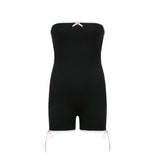 MQTIME  -  American Style Sexy Lace Trim Belted Slimming Crop Top Romper Spring Summer New Outerwear Versatile Pants for Women