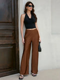 MQTIME  -  High Waist Silk Satin Wide Leg Pants Straight Cut Women's Premium Quality Trousers Drapey Elegant Fashionable Spring