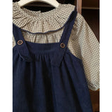 MQTIME  -  Preppy style Girls' Strap Dress Set Girls' Lotus Leaf Collar Plaid Long Sleeve Shirt Dress 2Pcs Set Spring Children's Clothes