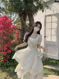 MQTIME  - Chic and Elegant Woman Dress Puff Sleeve Chiffon Dress 2024 New Summer Fairy Dress One Piece Korean Style Summer