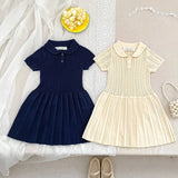  MQTIME  -  New Autumn Kids Princess Dress European American Style Baby Girls Knitting Dress Short Sleeved Solid Color Knitted Clothes