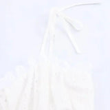 MQTIME  -  Women Fashion White Hollow Out Sling Top Sexy Tie Straps Button Front Peplum Hem Vest Summer Y2k Street Holiday Shirts
