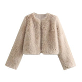 MQTIME  -  Faux Fur Short Coats Women Casual Solid Long Sleeved Fluffy Fox Fur Jacket Female Autumn Winter Fashion High Street Outwear