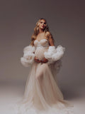 MQTIME  -  Romantic Champagne Floral Maternity Dress Photoshoot 2 Pieces 3D Rose Cape Pregnancy Dress Popular Baby Shower Dresses Lace