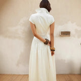 MQTIME  -  French Lapel Long Dress Single-breasted Women's Summer Slim Dress Fashionable Commuter Women's Clothing