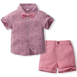 MQTIME  -  Summer Boys Sets Clothing Korean Fashion Gentleman Plaid Cotton Short Sleeve Baby Tops+Shorts+Tie Kids Boutique Clothes