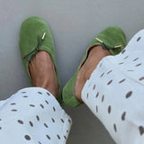 MQTIME  -  High-Quality Soft Leather Ballet Flats Women Bow Tie Detail Round-Toe Slip-On Loafers Comfortable Soft Soles Suede Casual Shoes