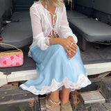 MQTIME  -  Splicing Lace Satin Skirt Women's New High-waisted Casual Versatile Hip Skirt