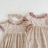 MQTIME  -  New Summer Sisters Clothes 2-6Yrs Girls Princess Dress Short Sleeved Cotton Floral Printing Kids Party Dresses