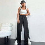 MQTIME  -  2024 Autumn/Winter Women's Fashion Casual Sports Pants Elastic Waist Wide Leg Straight Leg Guard Pants Korean Clothes YSQ53