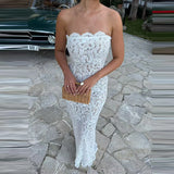 MQTIME  -  Sexy Strapless Off Shoulder High Waist Dress Elegant Lace Sleeveless Banquet Dress Temperament Slim Backless Hug The Hips Dress