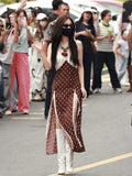 MQTIME  -  Fashion Street Dress Women Polka Dot Print Patchwork Lace High Slit v-Neck Sleeveless Street Party Classic Vestidos