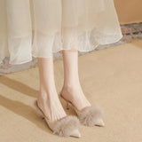 MQTIME  -  New Women's Shoes Fashion Rabbit Hair High Heeled Slippers for Woman Elegant French Casual Shoes Designer Shoes Zapatos De Mujer