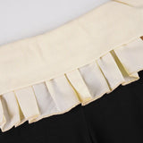 ﻿ MQTIME  -  Autumn Color Patchwork Lapel Waist Ruffles Slim Flare Pants Women Fashion Casual Streetwear Boot Cut Trousers All Matching