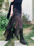  MQTIME  -  New Summer Style, Korean Design Sense, Niche and Irregular Fake Two-piece Mesh Patchwork Bodycon Skirt.