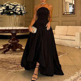 MQTIME  -  Satin Black Pleated Party Dress Fashion Women's Strapless High Waist Robe Dress Casual Backless Slim Fit Swing Banquet Dresses