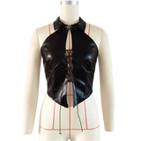 MQTIME  -  Midnight Solid Backless Slim Lace Up Tanks T-shirts New Punk Style Sleeveless Summer Woman Sexy Black High Neck Crop Tops