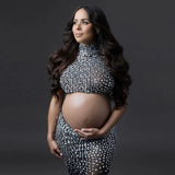 MQTIME  -  2Pcs/set Shiny Rhinestone Maternity Dresses For Photo Shoot Sexy Goddess Stretch Fabric Skirt For Pregnancy Photo Accessory